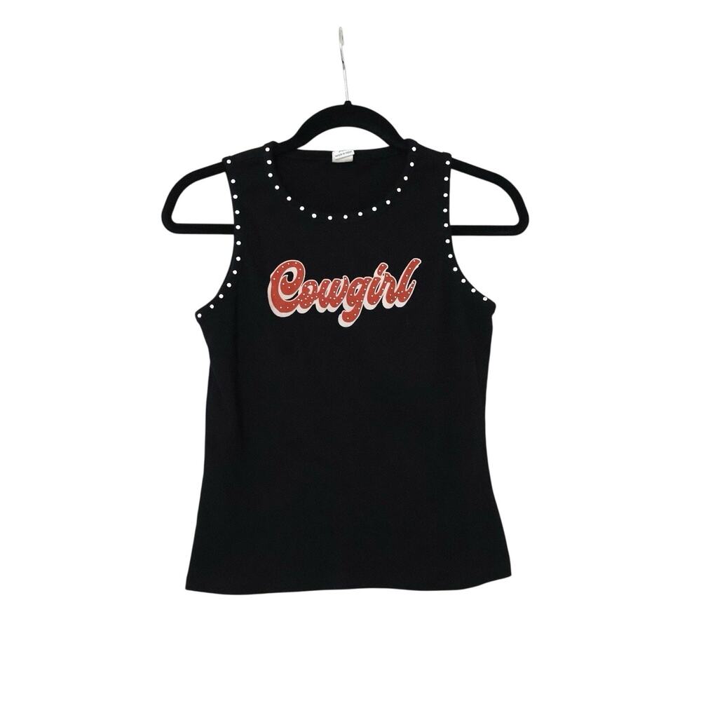 Darling Blue Black Cowgirl Studded Tank Top S Western Rodeo Baby Tee